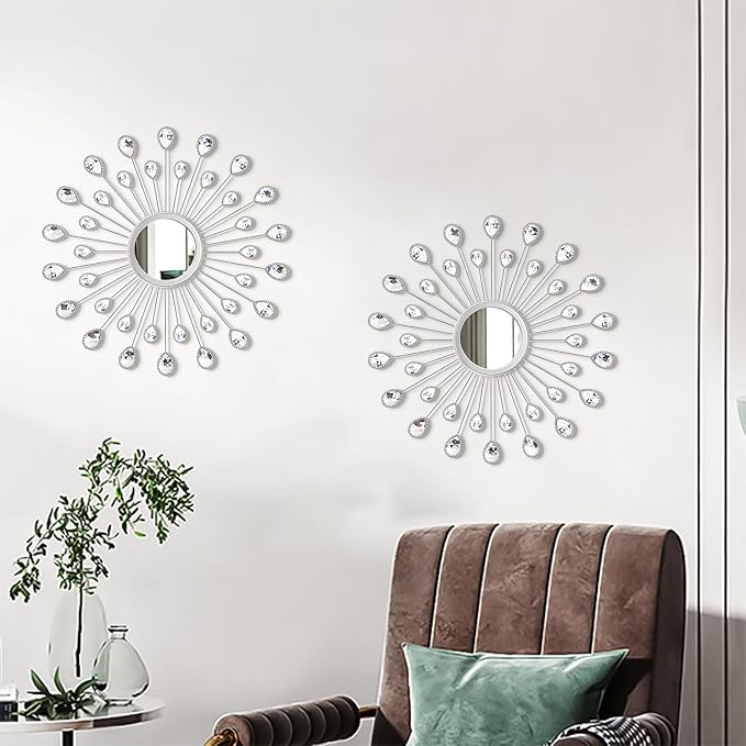 2 Pack Metal Mirrors for Wall Boho Sunburst Wall Mirror Home Decor Modern Decorative Wall Art for Bedroom Living Room Entryway