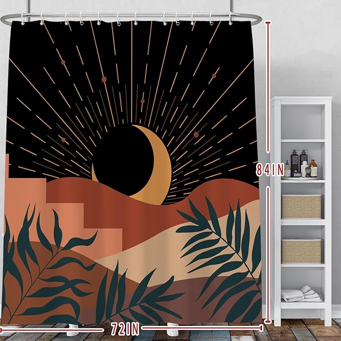 Baocicoo Boho Abstract Moon Shower Curtain Mid Century Sunset Mountain Shower Curtain for Bathroom Minimalist Aesthetic Bathroom Decorations Waterproof Curtain for Bathroom with Hooks 72x84 Inches