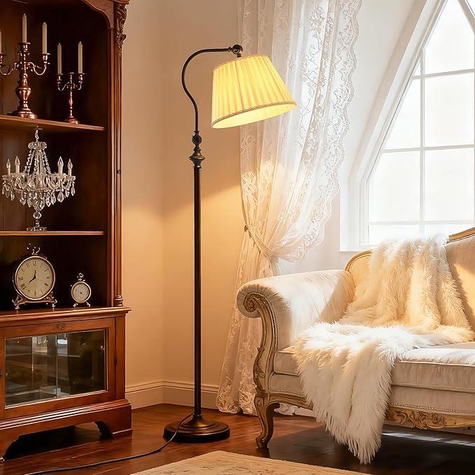 Floor Lamp with Fabric Shade,12W Smart Remote and Bluetooth Dimmable, Standing Lamps for Living Room Corner Bedroom Bedside Farmhouse Office,Modern Rustic Vintage Tall Reading Light