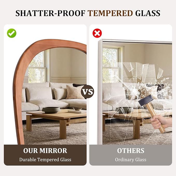 HOMECOOKIN 48" H x 22" W Asymmetrical Mirror, Irregular Wooden Wall Mirror for Bedroom, Living Room,Entryway– Boho Mid-Century Modern Decorative Mirror, Solid Wood Frame, Pebble Shaped Design (Walnut)