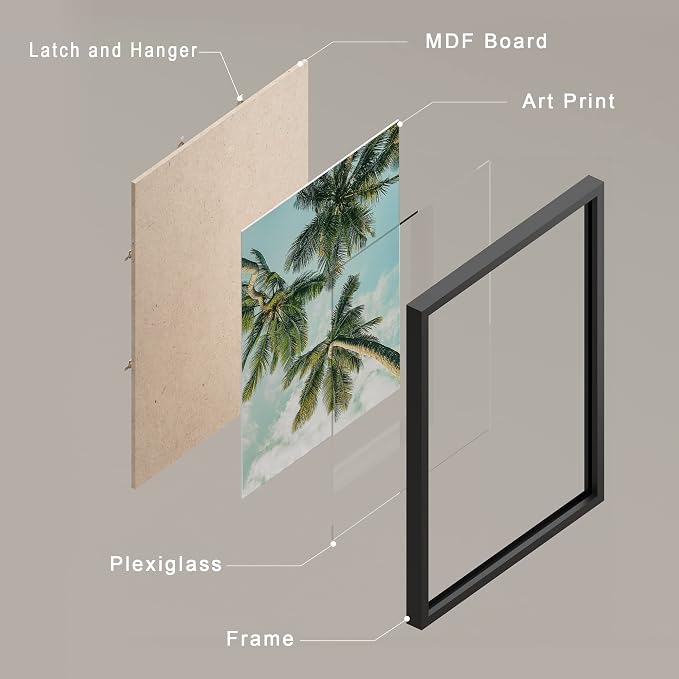 SIGNWIN Framed White Topical Teal Sky Palm Tree Beach Ocean Seaside Wall Art, Set of 4 Landscape Colorful Wall Decor Prints, Nature Wilderness Wall Décor for Living Room, Bedroom - 11"x14" Black
