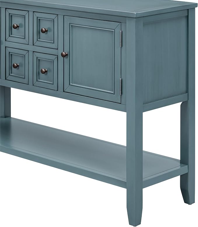 Merax Farmhouse Sideboard and Buffet Storage Cabinet Console Table with 4 Small Drawers, 2 Cabinet and Bottom Shelf (Dark Blue)