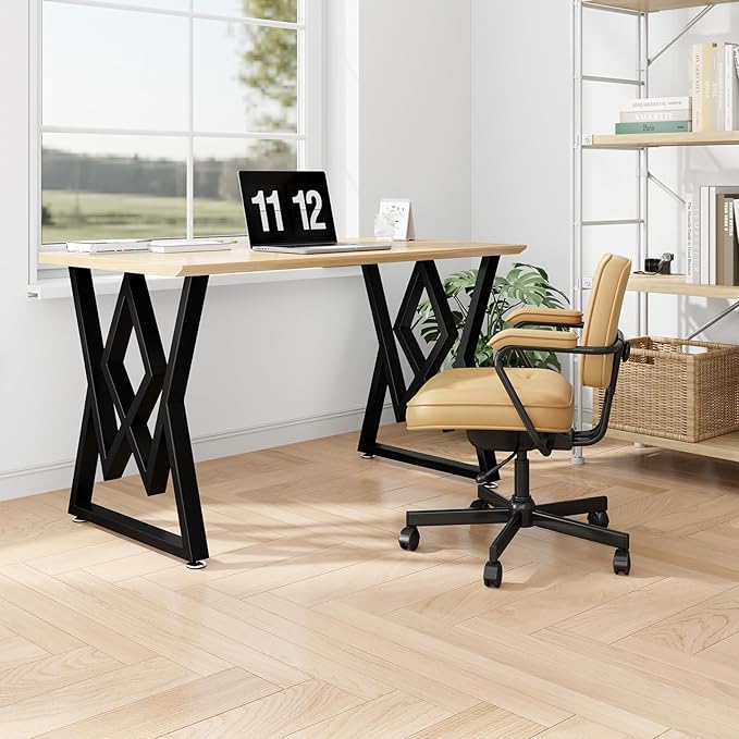 Metal Table Legs 28" H x 24" W Furniture Desk Bench Dining Table Legs Diamond Shape Heavy Duty Desk Legs with Adjustable Feet Set of 2 Black