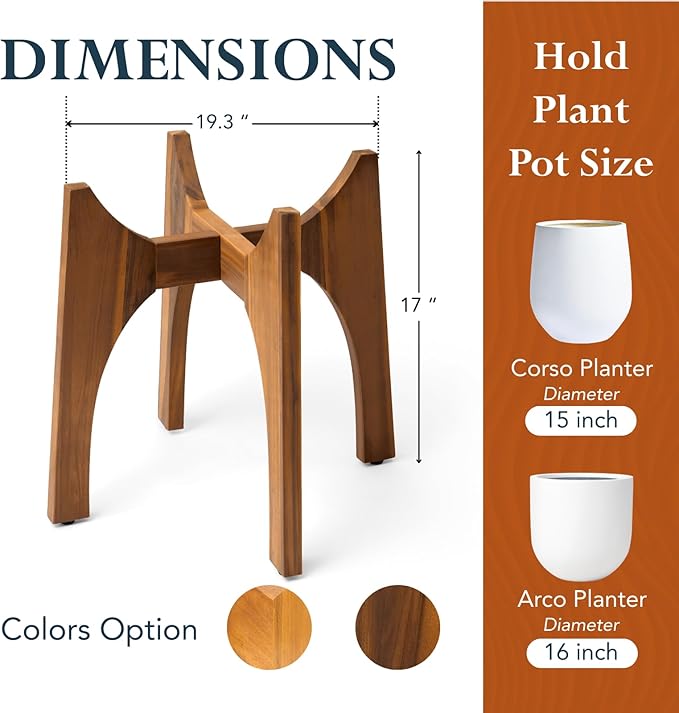 KUTE NEST 17" H x 19.3" W Acacia Solid Wood Plant Stand, Mid Century Plant Holder for Outdoor & Indoor Use, Ideal for Corso & Arco Planter, Walnut Finish for Modern Home (Walnut, High - Medium)