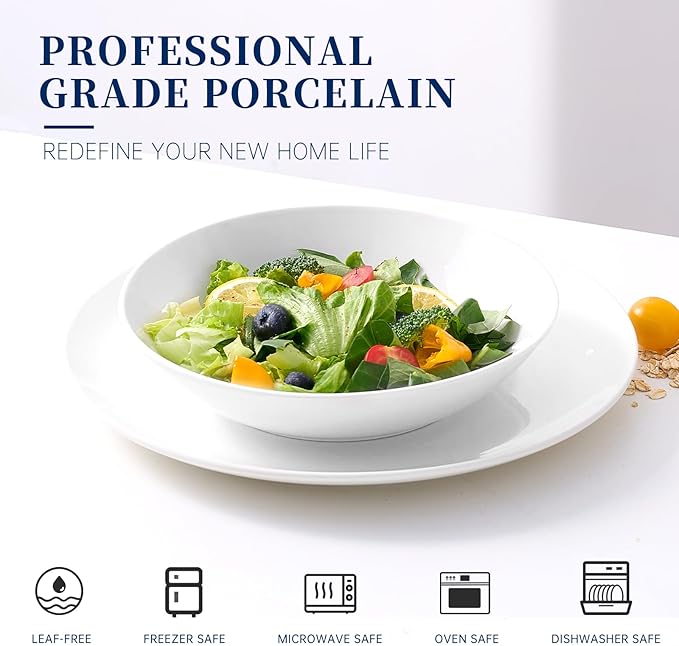 Bestone 12-Piece Round Porcelain Dinnerware Set, Service for 4, Chip Resistant Plates and Bowls,White, Dishwasher & Microwave Safe for Home Daily Use