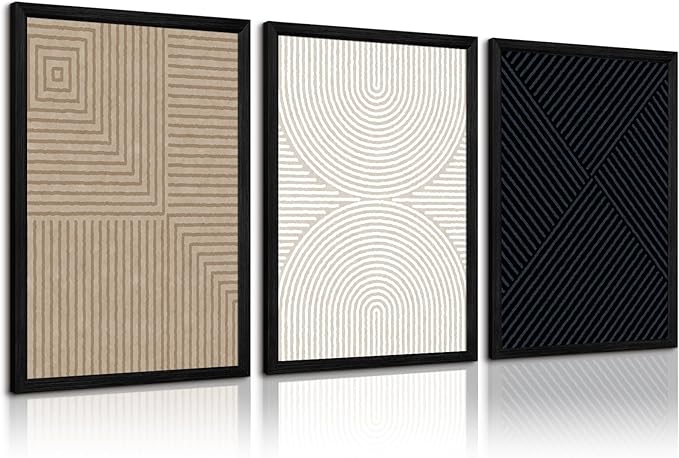 Abstract Modern Wall Decor Art Set of 3 Boho Neutral Canvas Wall Art Beige Minimalist Line Wall Art Decor Brown Black Art Modern Abstract Prints Pictures for Living Room Bedroom 16x24 Inch Framed