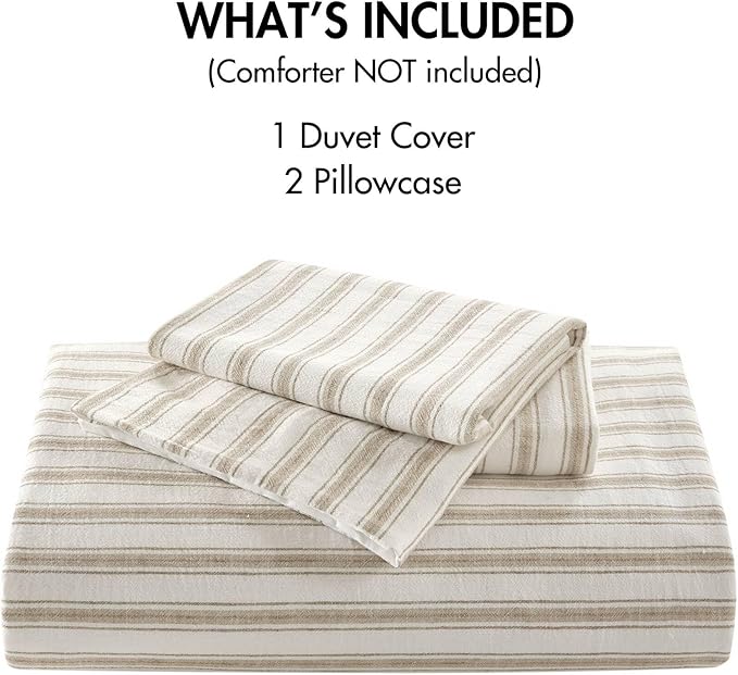 Madison Park Duvet Cover Set for Hot Sleepers - Linen Cotton Rayon Blend, King Size 3 Piece Set with Shams - Lightweight & Breathable Bedding, Tan Striped Design