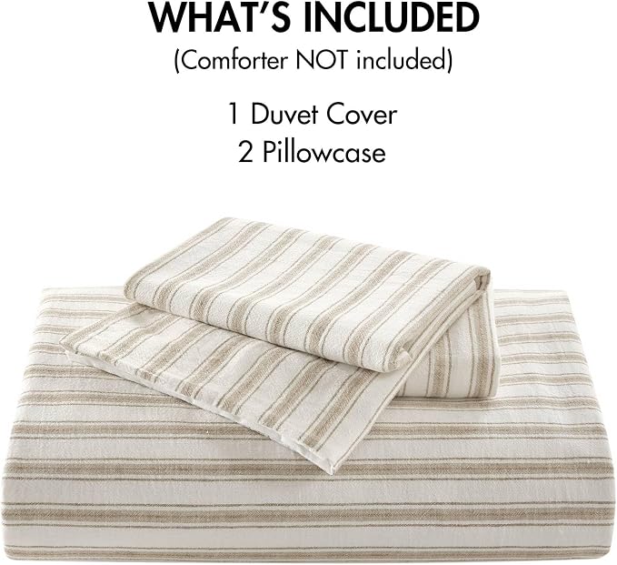 Madison Park Duvet Cover Set for Hot Sleepers - Linen Cotton Rayon Blend, Cal King Size 3 Piece Set with Shams - Lightweight & Breathable Bedding, Tan Striped Design