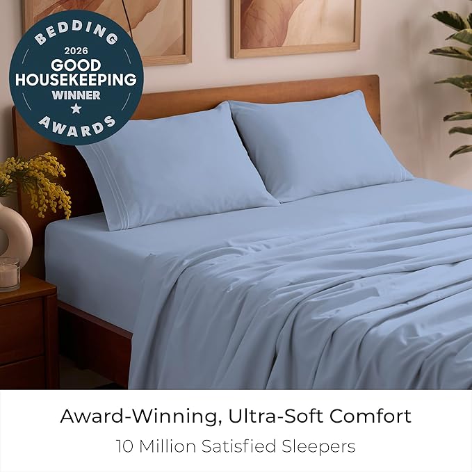Mellanni Queen Sheets Set - 4 PC Iconic Collection Bedding - Hotel Luxury, Extra Soft, Cooling Bed Sheets - Wrinkle, Fade, Stain Resistant (Queen, Sky Blue)