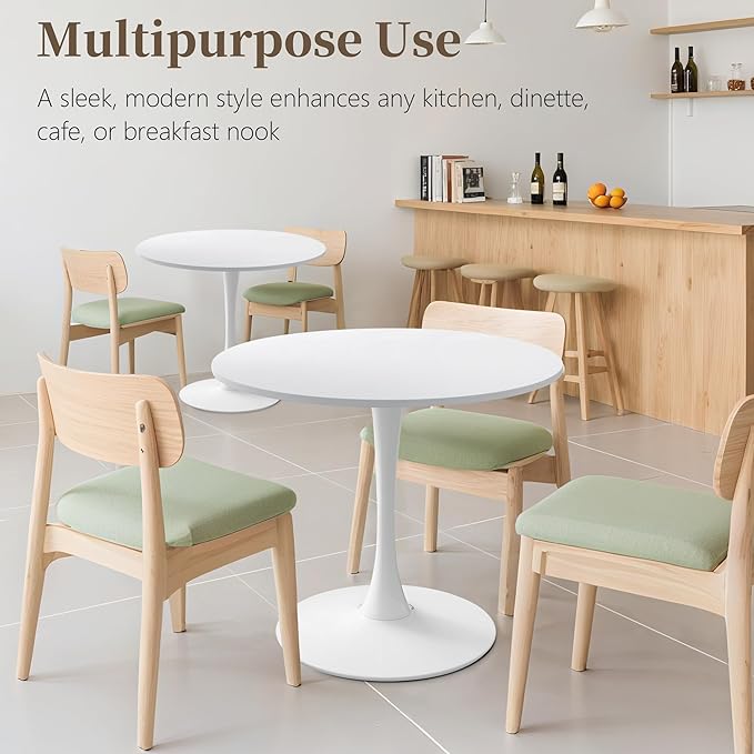 31.5 Inch Round Dining Table,Mid-Century Tulip Table with Metal Pedestal Base,Modern Leisure Table for Small Space Kitchen Dining Room,Easy Assembly,White