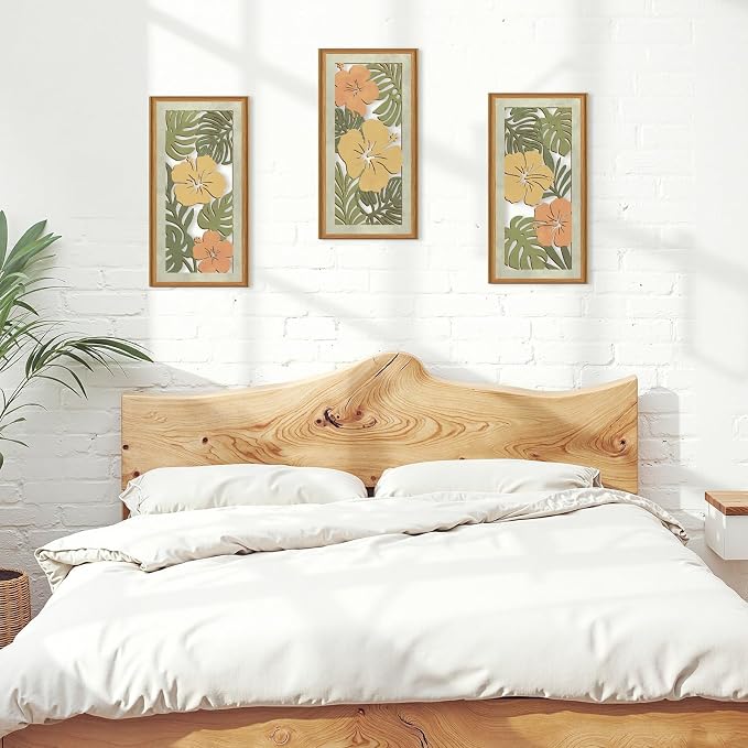 Celestdeco 3 Pcs Boho Flower Market Wall Decor Floral Botanical Modern Wood Wall Art Bohemian Floral Hanging Decor Abstract Minimalist Wooden Art for Living Room Bedroom Office 7.9 x15.8 Inch