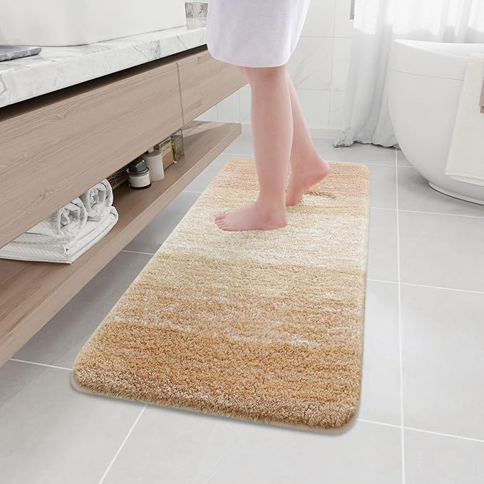 Arotive Microfiber Bathroom Rugs, Shaggy Soft and Absorbent Bath Rug, Non-Slip, Thick Plush Machine Washable Dry Bath Mats for Bathroom, Tub and Shower, 47x17, Beige, Rectangular