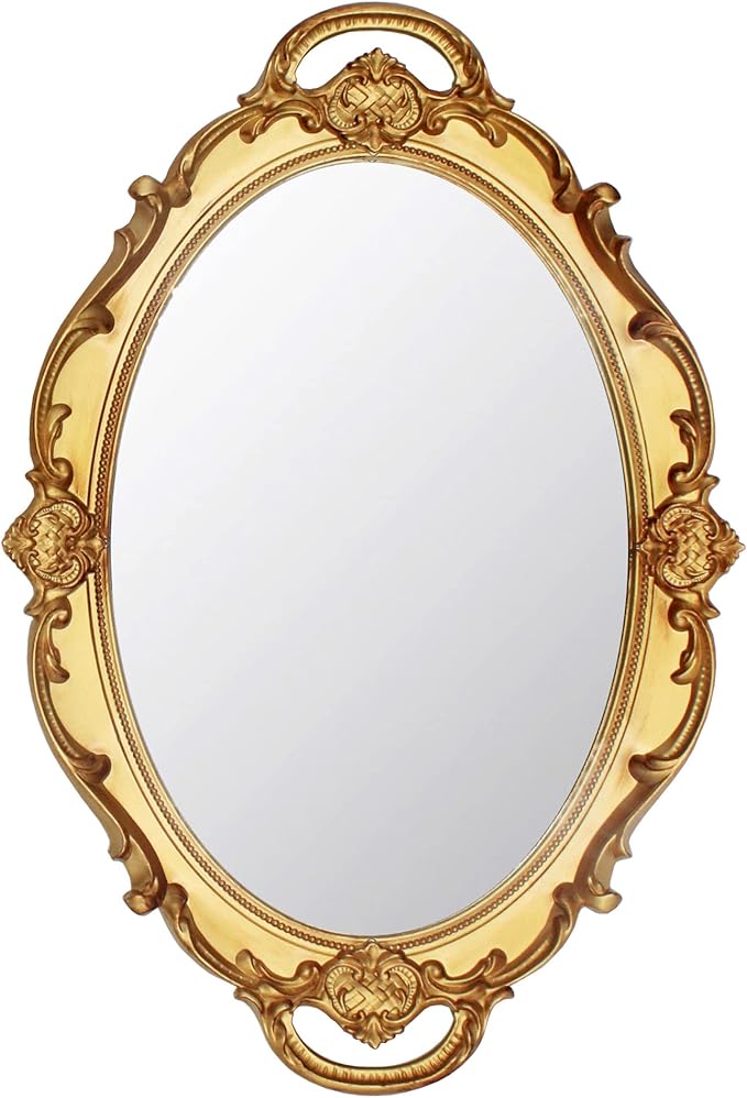 Eaoundm 14.5 x 10 inchs Smallest Oval Antique Decorative Wall Mirror Vintage Hanging Mirror (Gold)