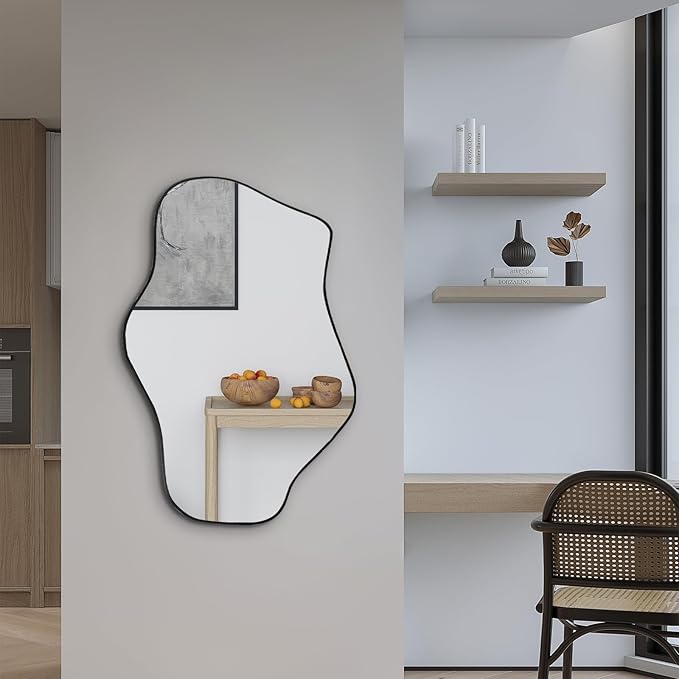 Irregular Wall Mirror, 21"x14" Asymmetrical Mirrors, Modern Frameless Mirror for Wall, Unique Shaped Mirrors for Living Room Bathroom Bedroom Hallway Entryway Fireplace