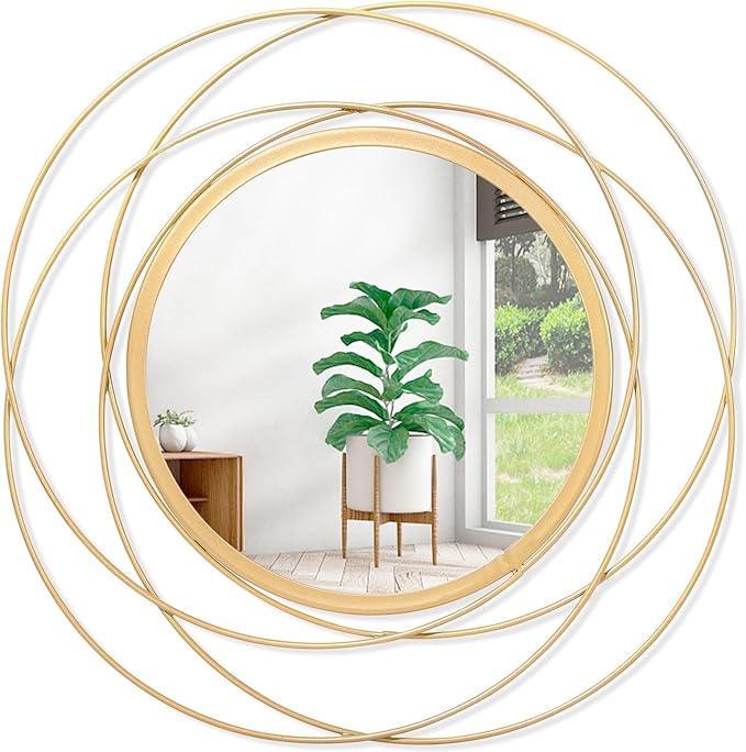 Large Round Mirror with Iron Metal Wire Frame Wall-Mounted Mirror for Home Decorative Living Room Bedroom Bathroom Entryway 16” x 16”