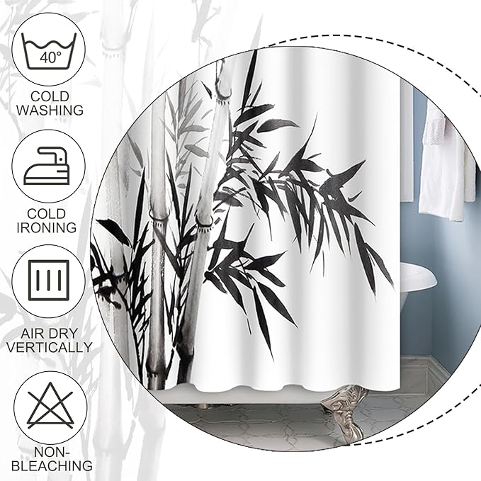 Baocicco Black White Bamboo Shower Curtain Chinese Ink Painting Plant Art Aesthetic Shower Curtains Decorative for Bathroom Waterproof Fabric Shower Curtain with Hooks 72x78 Inches