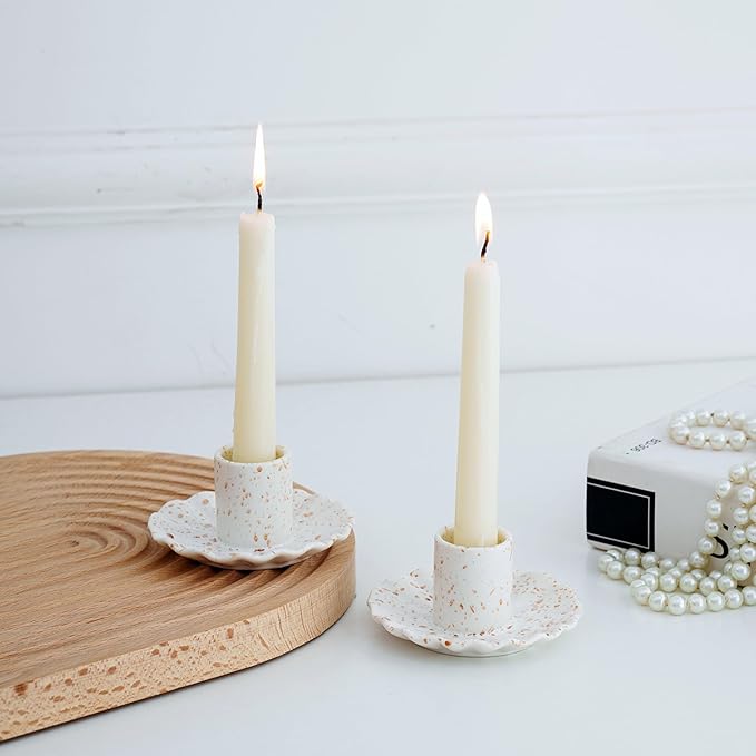 Ceramic Taper Candle Holders for Table Centerpiece, Decorative Candlestick Holders for Home Wedding Party, Housewarming Gifts,Pack of 2 (Round Shape)
