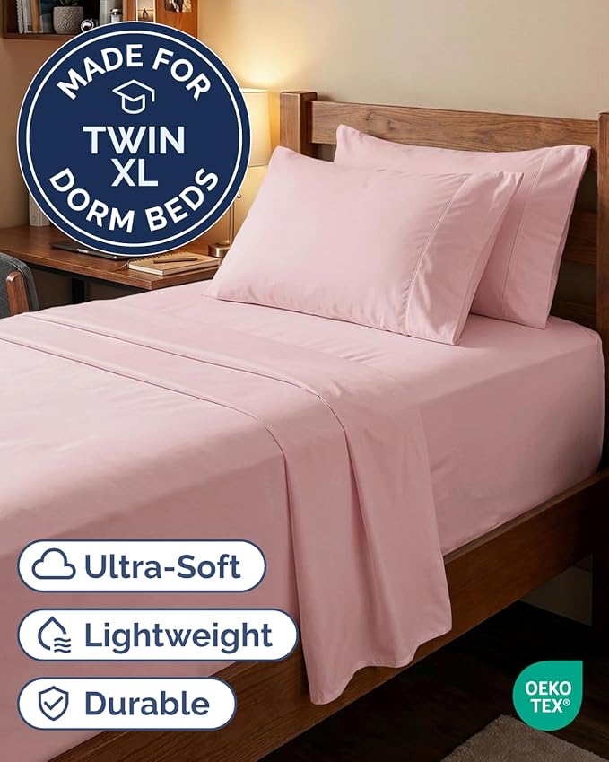 Extra Deep Twin XL Sheet Set - 4 Piece College Dorm Bed Sheets Set with Extra Deep Pockets - Ultra-Soft, Comfy & Breathable Bedding for Women, Men, Kids & Teens - Wrinkle & Fade Resistant - Baby Pink