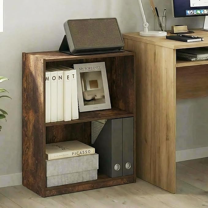 Furinno Gruen Book Shelf, 2-Tier Small Bookshelf, Bookcase with Open Shelf, 9.3 x 21.8 x 27, for Organization and Storage, for Living Room, Bedroom, Home Office, Amber Pine