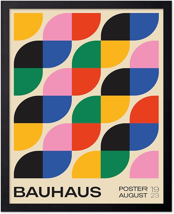 Poster Master Bauhaus Poster - Rainbow Knots Print - Abstract Art - Graphic Design Art - Geometric Art - Chic Boho Art - Mid Century Modern Art - Living Room or Bedroom Decor - 8x10 Black Framed