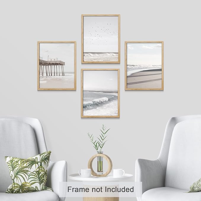 SIGNWIN Poster Bathroom Decor 11"x14"x 4, Wall Art Room Decor Multicolor for Living Room, Bedroom, Office White Minimalist California Ocean Beach Seashore Pier Nature Wilderness Realism Landscape