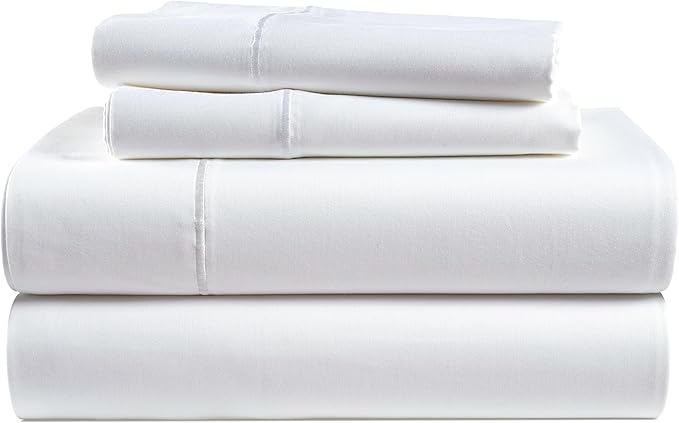 100% Egyptian Cotton Sheets King Size - Naturally Cooling & Breathable 4 Piece Silky Sateen Weave King Size Sheets Set, Ultra-Soft & Durable Hotel Luxury Sheets with 15" Snug Fit Deep Pockets - White