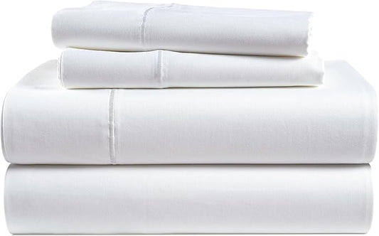 100% Egyptian Cotton Sheets King Size - Naturally Cooling & Breathable 4 Piece Silky Sateen Weave King Size Sheets Set, Ultra-Soft & Durable Hotel Luxury Sheets with 15" Snug Fit Deep Pockets - White