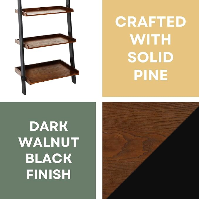 Convenience Concepts French Country Ladder Bookshelf 25" - Classic Living Room Bookcase for Traditional, Modern Office, Family Room & Home Office, Dark Walnut