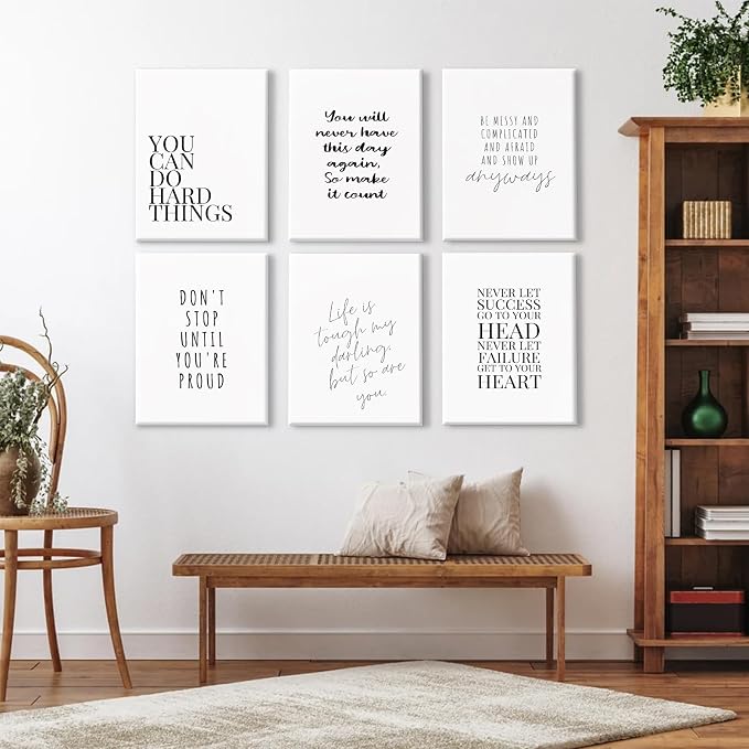 Office Inspirational Wall Art Decor Motivational Quotes Canvas Wall Art Positive Classroom Posters Pictures Office Inspirational Work Artwork for Women Home Bedroom 12x16 Inch Wrapped Canvas Set of 6