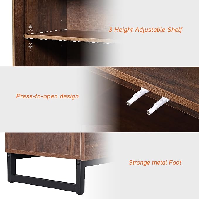 WAMPAT 4 in 1 Multifunctional Sideboard Buffet Cabinets with 8 Glass Doors and 4 Drawers, Modern Sideboard Credenza with Metal Base, Coffee Bar Storage Cabinet for Living Room, Kitchen, Brown