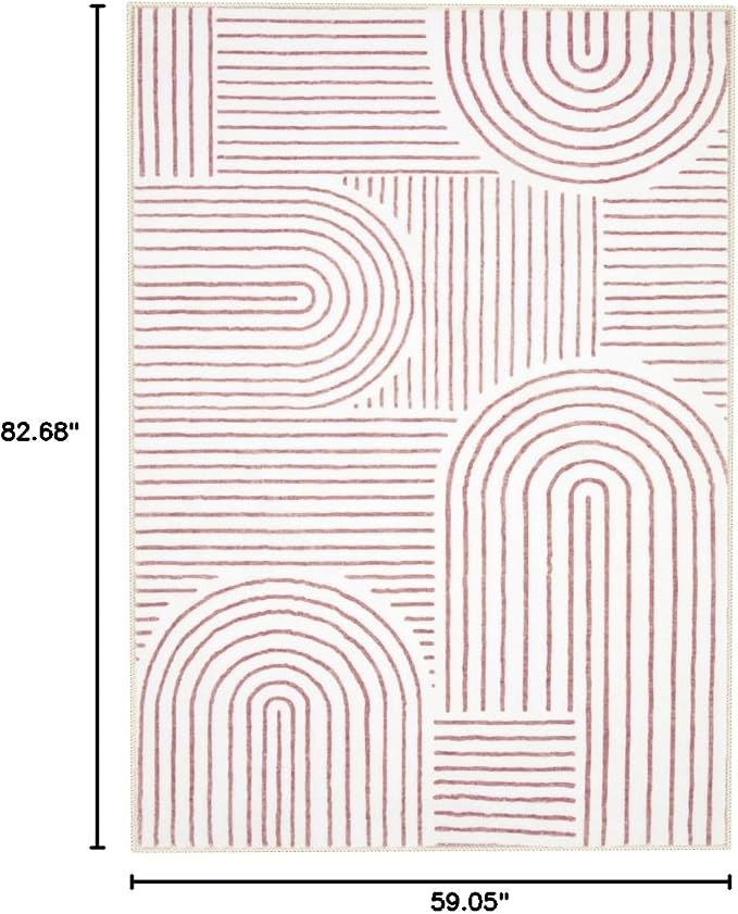 Lahome Abstract Washable Area Rugs 5x7, Soft Pink Rugs for Living Room Ultra-Thin Non-Shedding Bedroom Rug, Modern Throw Rug Large Carpet for Dining Room Office Darrell (5'x7',Pink/White)