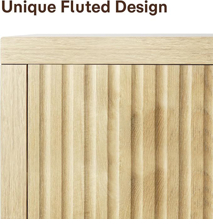 ZYBT Fluted Sideboard Buffet Cabinet with Storage, Modern Credenza Buffet Sideboards Bar Cabinet Console Table with Adjustable Shelves Slide Door for Living Room Hallway Kitchen Entryway (Oak)
