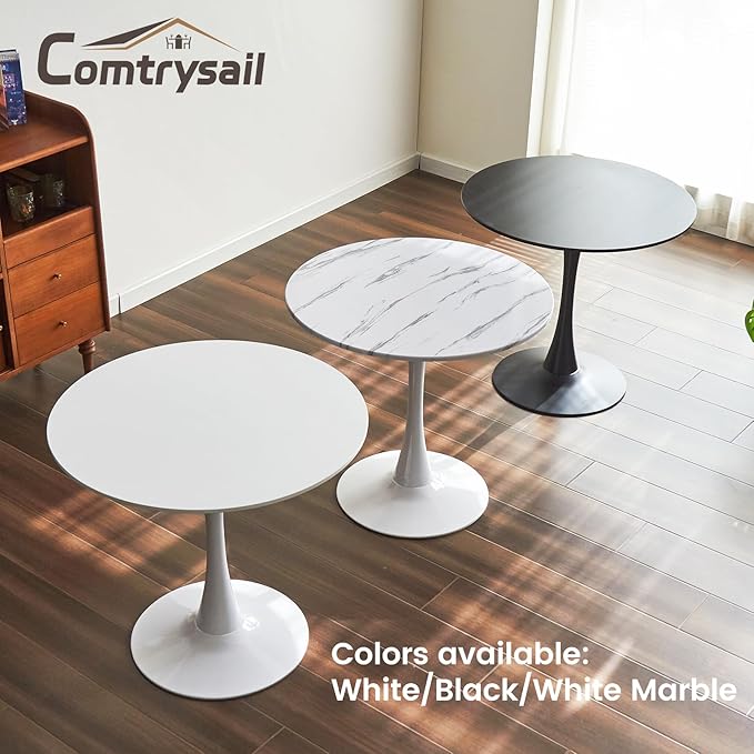 Round Dining Tulip Table for 2, Mid-Century Modern Table with Sturdy Metal Pedestal for Kitchen, Bistro, Cafe, Leisure (Black, 24 INCH)