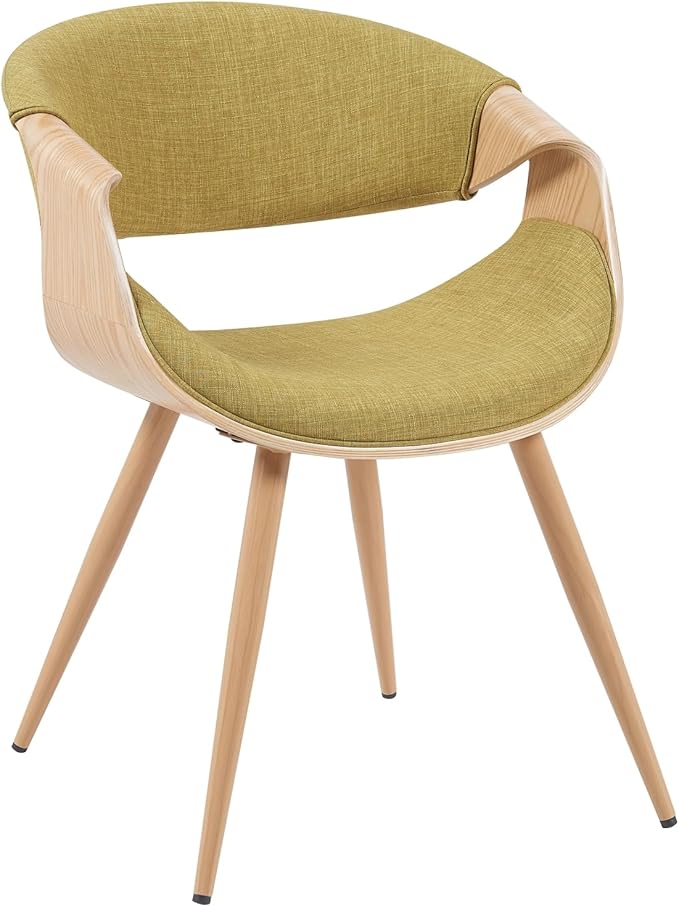 Armen Living Butterfly Mid-Century Dining Chair with Green Fabric Upholstered Seat and Oak Finish
