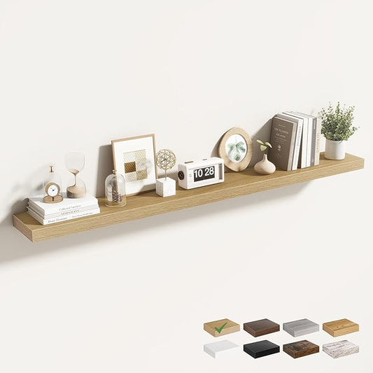 55 Inch Floating Shelves for Wall 1 Pack, 55" Wall Shelves for Books, Storage, Decor, Wall Mounted Floating Shelf with Invisible Brackets for Kitchen, Living Room, Oak