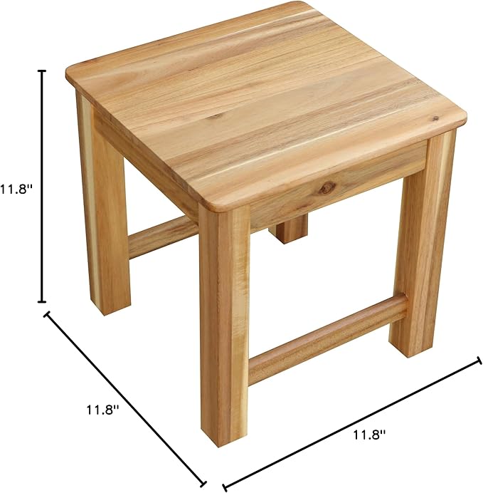 12 Inch Wooden Light Natural Step Stool, Small Nature Beach Chair Under Desk, Indoor Acacia Wood Short Footstool for Living Room, Kitchen, Bathroom