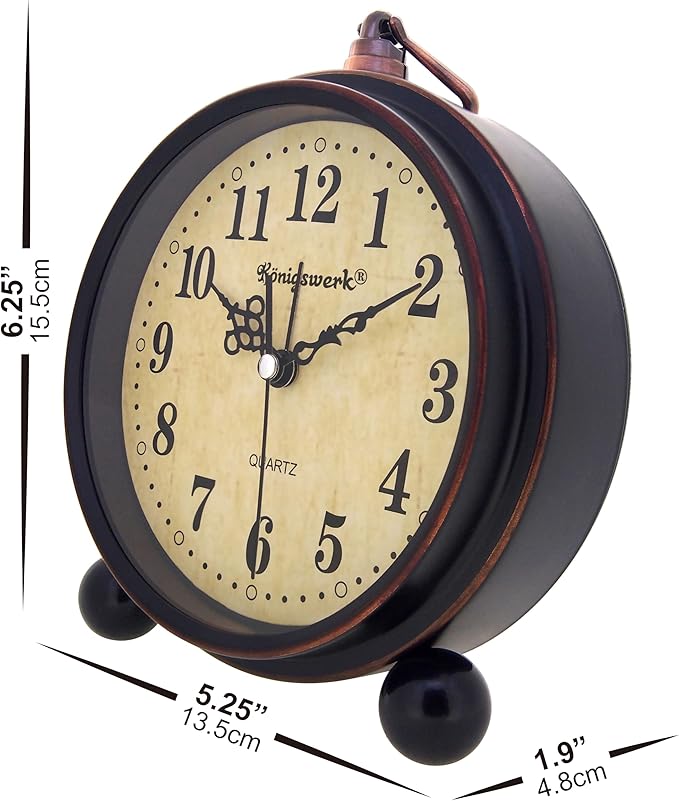 Vintage Analog Alarm Clock, 5.25 inch Small Silent Desk Clock with Night Light, Battery Operated for Table, Bedroom, Bedside, Living Room, Room Decor (Classic)