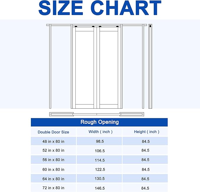 56" x 80" (Double 28" x 80") 6 Panel All-Inclusive Soft Close & Solid Core Sliding Pocket Door, Pine Wood Door with Frame & Hardware Kit, Pocket Interior Doors for Home, Unfinished