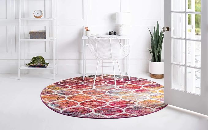 Unique Loom Trellis Frieze Collection Area Rug - Rounded (5' Round, Multi/ Black)