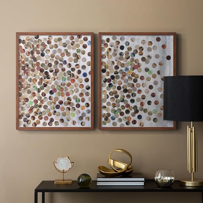 Renditions Gallery Set of 2 Peel & Stick Framed Prints, Textured Abstract Wall Art, Scattered Circular Cutouts Wall Decor, Re-Stickable - Ready to Hang - 11"x14" - Walnut Frame LT588