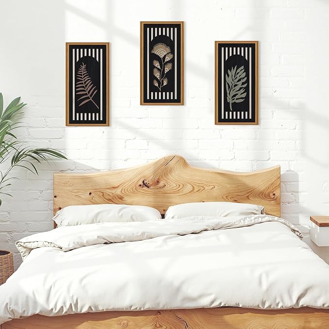 Celestdeco 3 Pcs Boho Flower Market Wall Decor Floral Botanical Modern Wood Wall Art Bohemian Floral Hanging Decor Abstract Minimalist Wooden Art for Living Room Bedroom Office 7.9 x15.8 Inch
