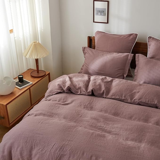 Simple&Opulence 100% Linen Duvet Cover Set, Natural French Flax Purple Duvet Cover Twin Size, Breathable Soft Comfy Linen Bedding Comforter Cover with 1 Pillowcase(Purple, 68"x86")