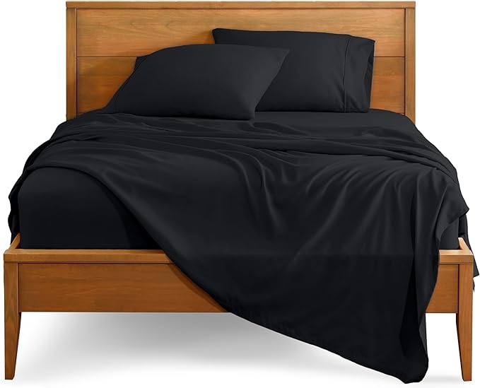 Bare Home Full Sheet Set - 1800 Ultra-Soft Microfiber Full Bed Sheets - Double Brushed - Deep Pockets - Easy Fit - 4 Piece Set - Bedding Sheets & Pillowcases (Full, Black)