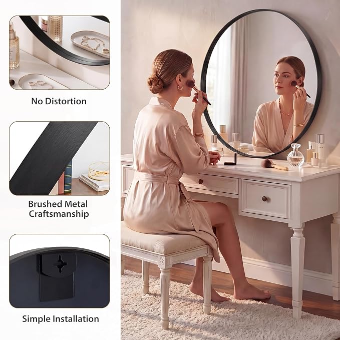 NEWBULIG 30-Inch Round Wall Mirror, Bathroom Wall Circle Mirror with Metal Frame, Bathroom Decor for Entryway, Living Room, Vanity, Black