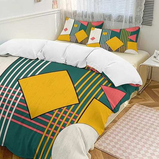 Colorful Aesthetic Comforter Cover Geometry Bed Set, Retro Atomic Duvet Cover，Modern Mid Century Bedding Sets，Aesthetic Abstract Art Bedding 3 Piece (1 Duvet Cover 90"x90" + 2 Pillow Sham 20"x30")