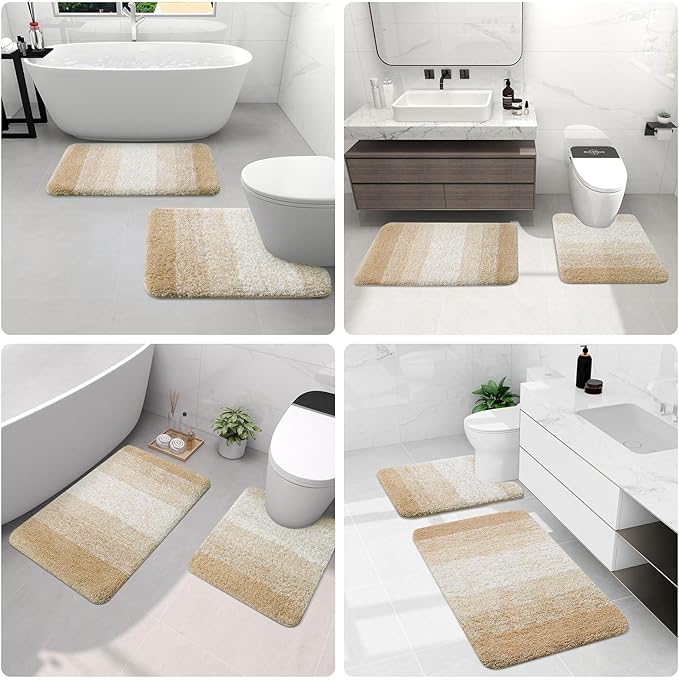 Arotive Microfiber Bathroom Rugs, Shaggy Soft and Absorbent Bath Rug, Non-Slip, Thick Plush Machine Washable Dry Bath Mats for Bathroom, Tub and Shower, 24x16, Camel, Rectangular