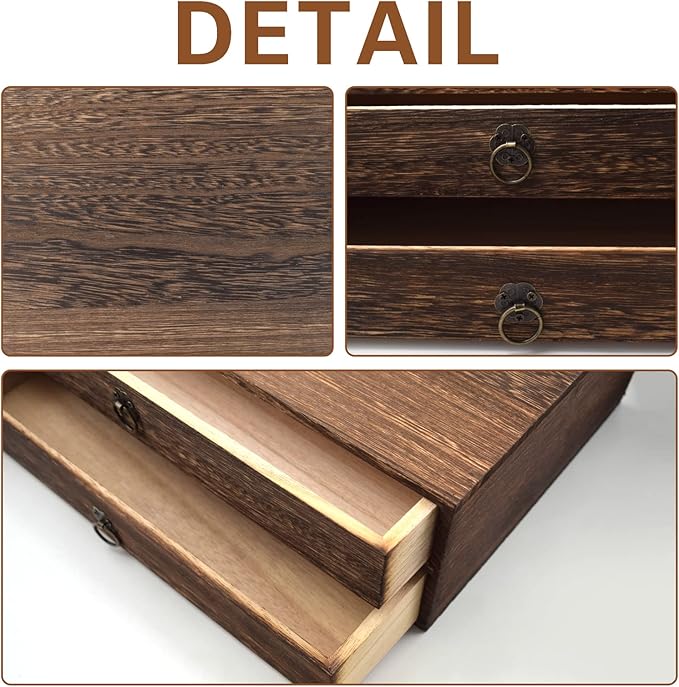 2-Drawer Wooden Desk Organizer Wood Desktop Storage Cabinet A4 File Cabinet Tabletop Storage Box Desk Drawer Organizer Paper Holder Carbonization for Home Office Workspace