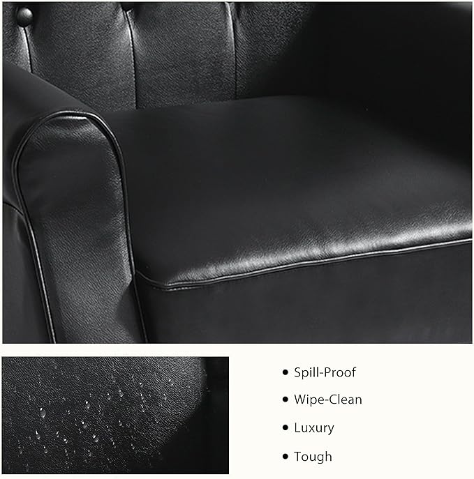 Lumibee High Back Accent Chairs Set of 2,Upholstered Faux Leather Wingback Armchairs with Solid Wood Legs for Small Spaces,Comfy Single Sofa Chairs for Living Room,Bedroom-Carbon Black