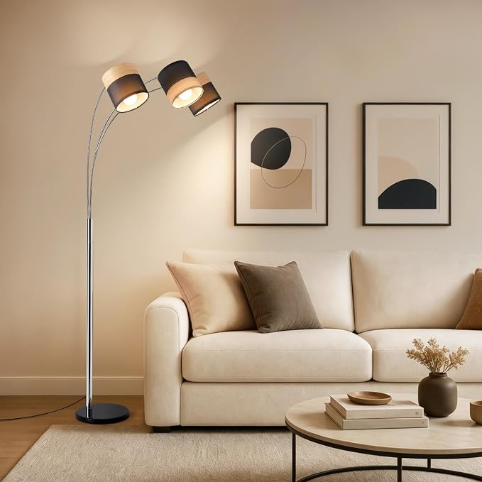 Floor Lamps for Living Room, Brushed Nickel Arc Floor Lamp, 3 Light Tall Floor Lights Living Room, 71" Mid Century Tree Floor Lamp for Bedroom, Office(Bulb not Included)