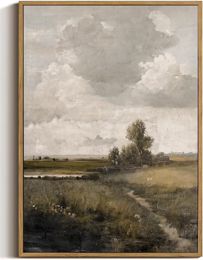 WALLZK Vintage Framed Wall Art Nature Landscape Canvas Prints Farmhouse Wall Decor Cottagecore Artwork for Walls Living Room Bedroom Bathroom 12"x16"
